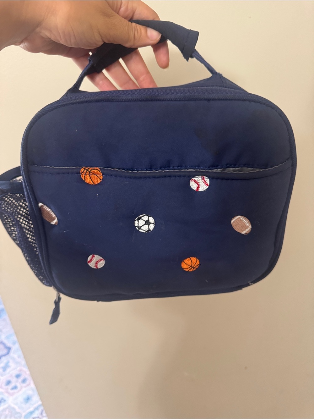 Pottery Barn Kids Navy Blue Sports Embroidered Lunchbox